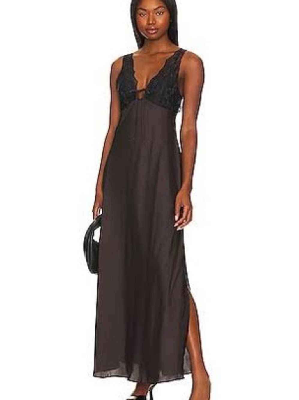 FREE PEOPLE Intimately FP Country Side Maxi Satin Slip Dress In Hot Fudge